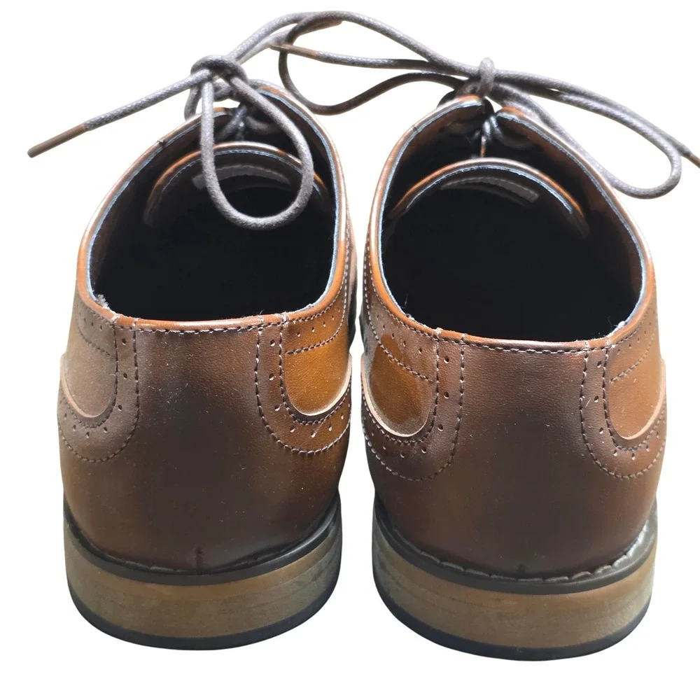 Stacy Adams Boys 5M Wingtip Oxford Dress Shoes Cognac Brown Brogue Lace Up